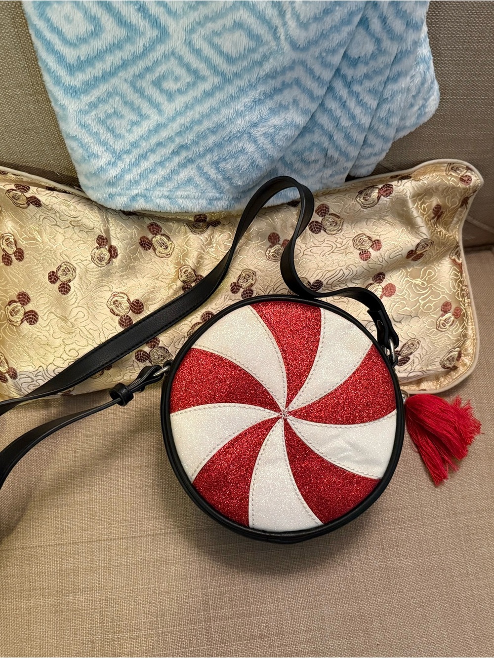 Source Unknown Red & White Glitter Peppermint Crossbody with Tassel